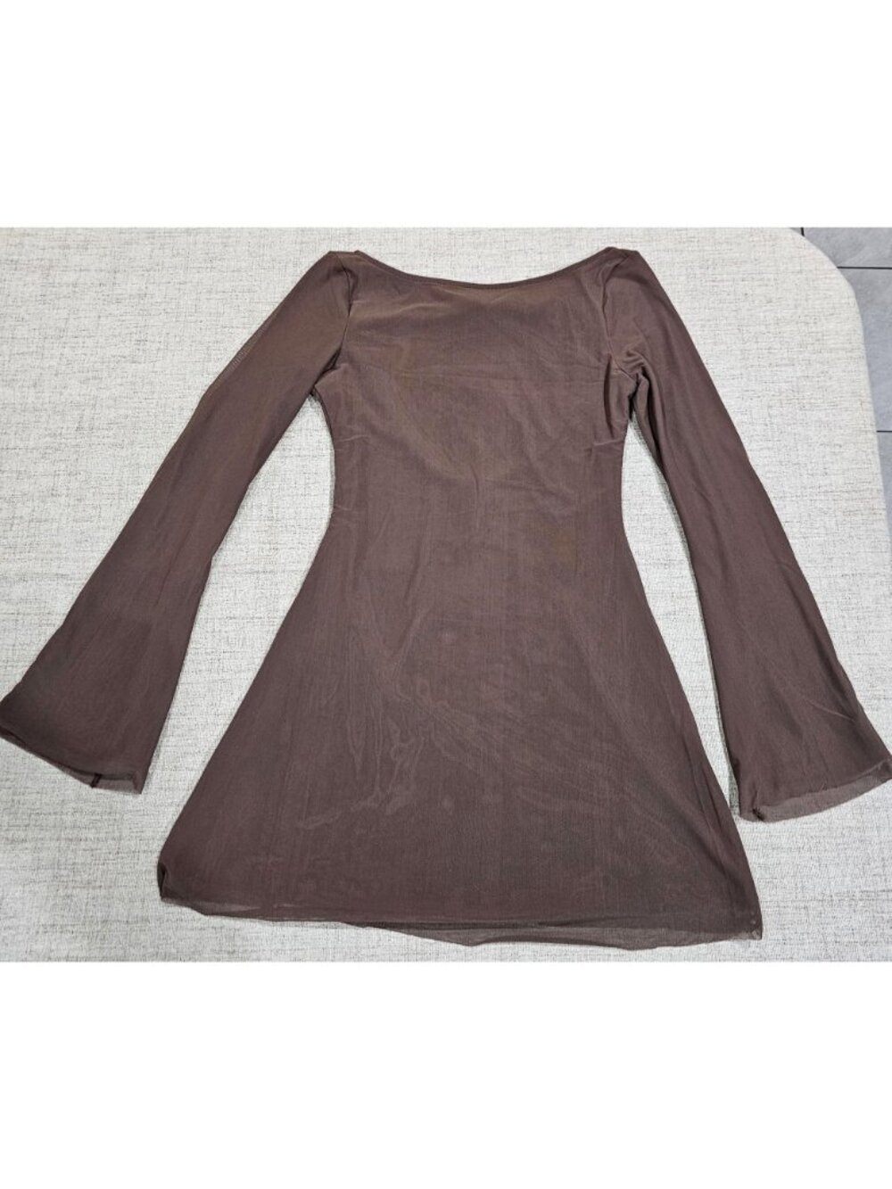 Princess Polly Lukea Brown Mesh Mini Dress Long Sleeve Tie Back Size 2 - Picture 3 of 5